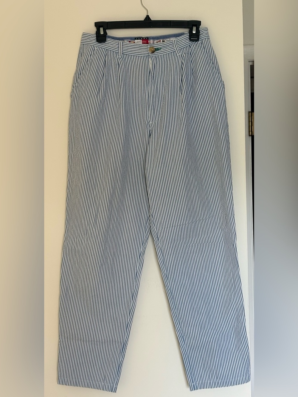 Vintage Tommy Hilfiger Striped Seersucker Pleated Pants (Blue & White)